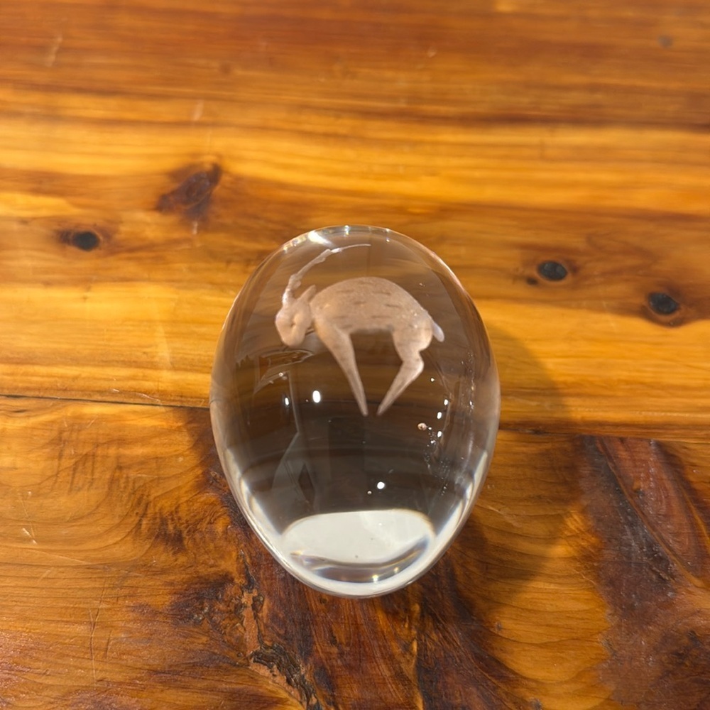 Ekenas Art Glass Crystal Etched Egg Paperweight Made in Sweden